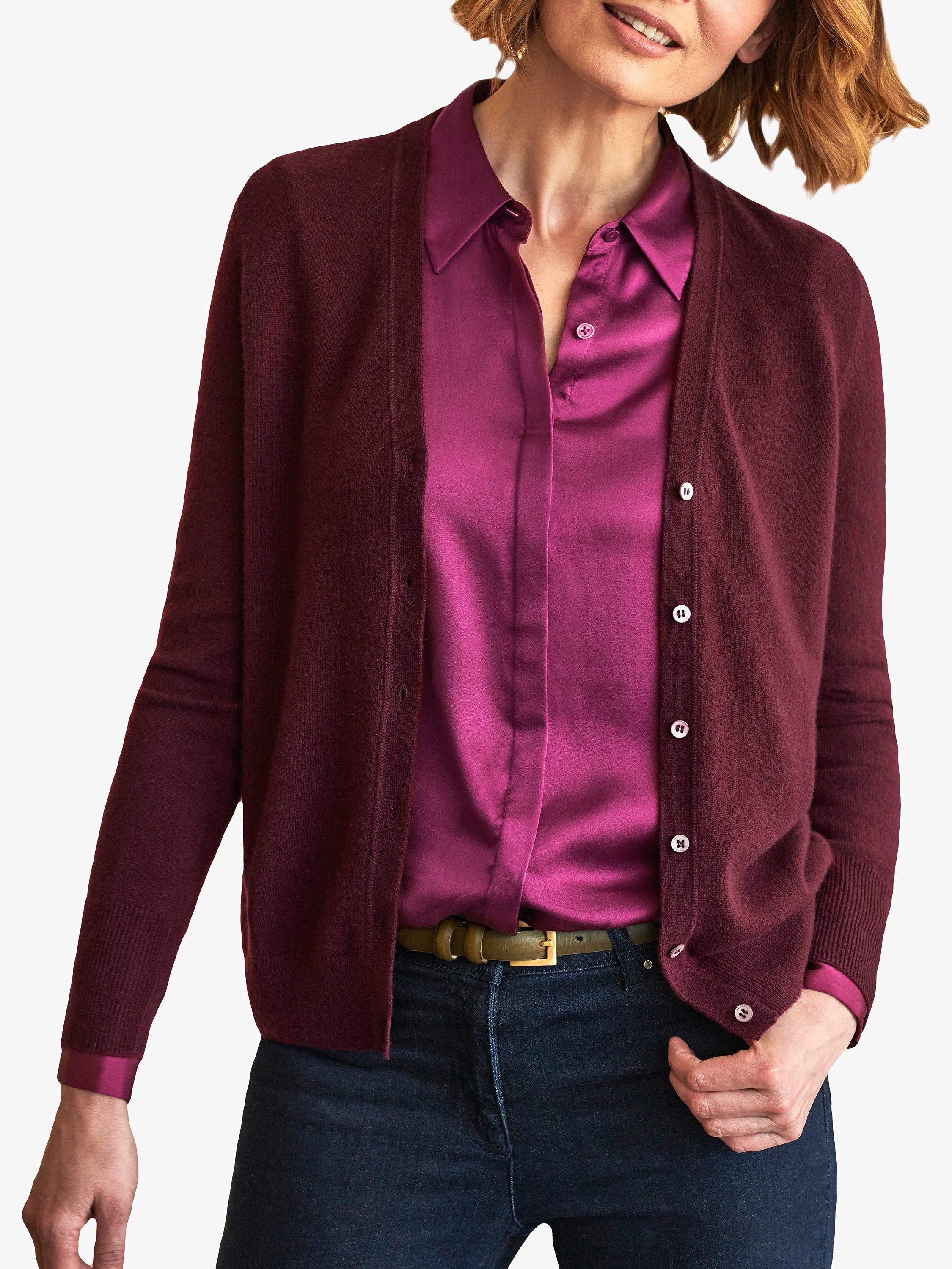 Pure Collection Cashmere V-Neck Cardigan, Merlot