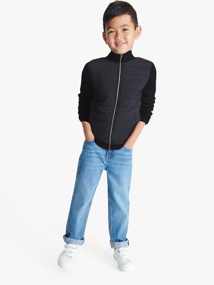 Reiss Kids' Trainer Zip Through Quilted Jacket, Navy - view 2, Navy