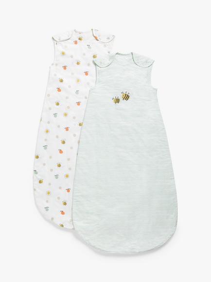 John Lewis Oh My Darling Bee & Stripe Print Sleeping Bag, 1 Tog, Pack of 2, Multi, Multi