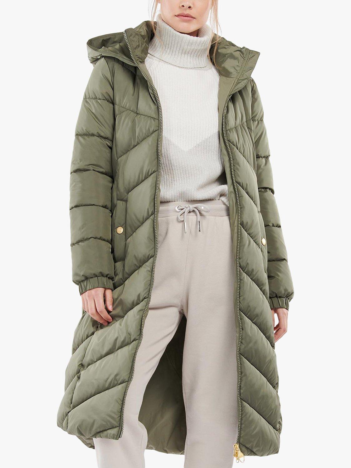 Barbour International Athena Long Quilted Coat, Dusky Khaki