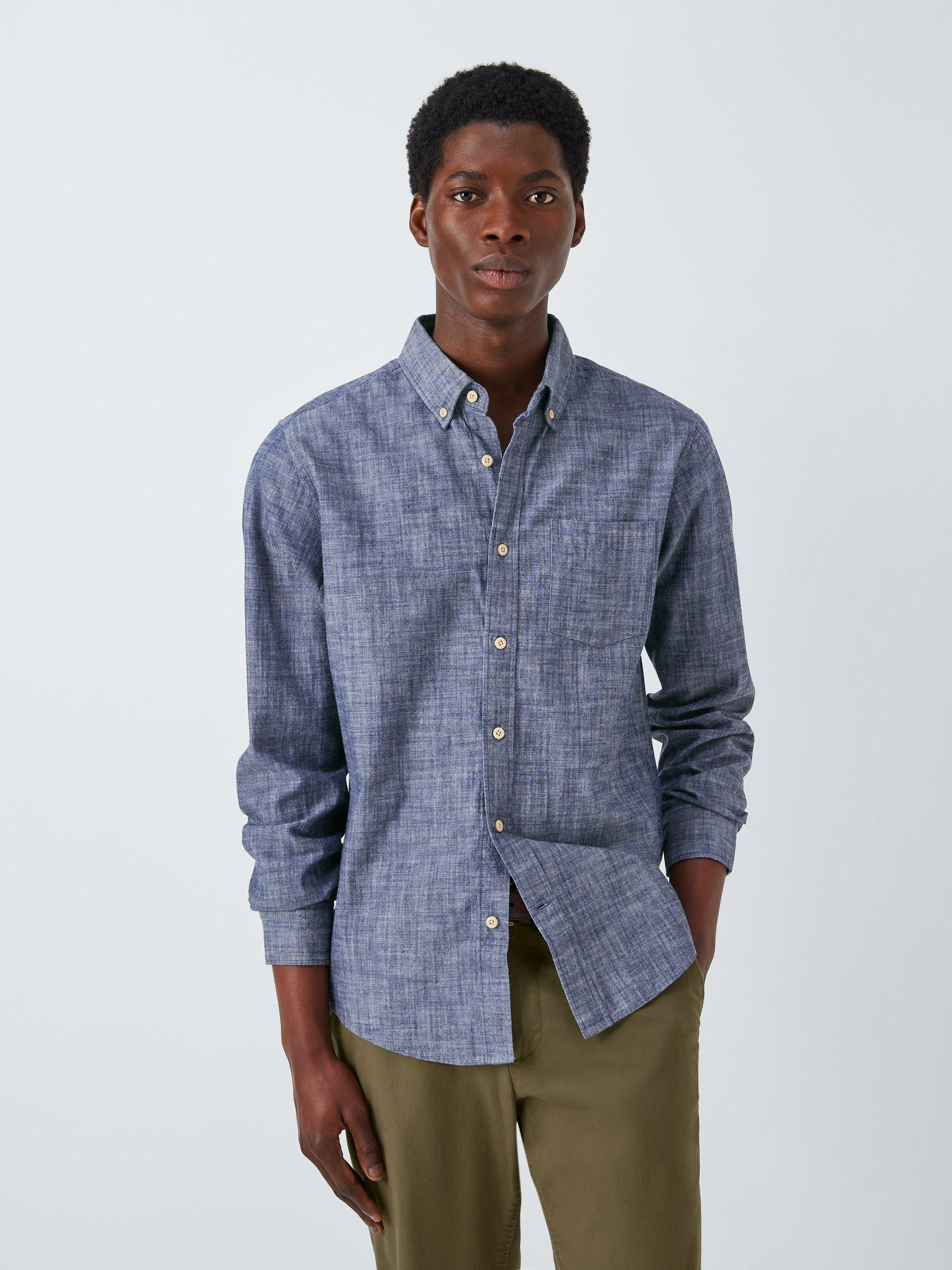 John Lewis Plain Chambray Long Sleeve Shirt Blue