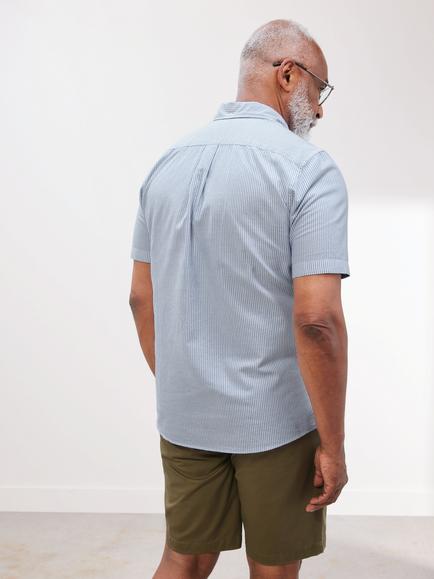 John Lewis Regular Fit Short Sleeve Stripe Shirt - view 2, Blue