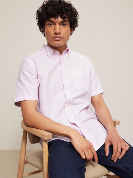 John Lewis Regular Fit Short Sleeve Stripe Shirt, Pink
