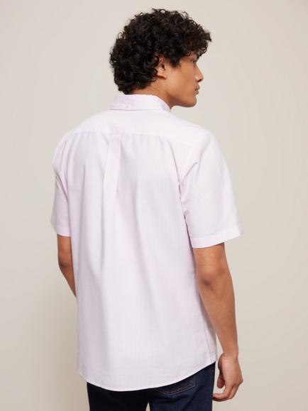 John Lewis Regular Fit Short Sleeve Stripe Shirt - view 2, Pink