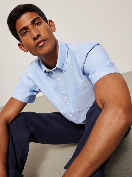 John Lewis Regular Fit Short Sleeve Oxford Cotton Shirt, Blue