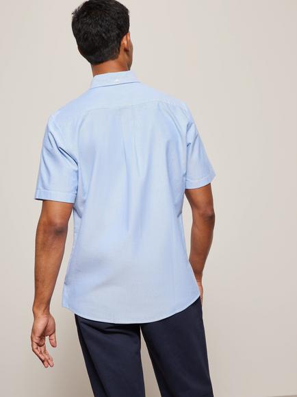 John Lewis Regular Fit Short Sleeve Oxford Cotton Shirt - view 2, Blue