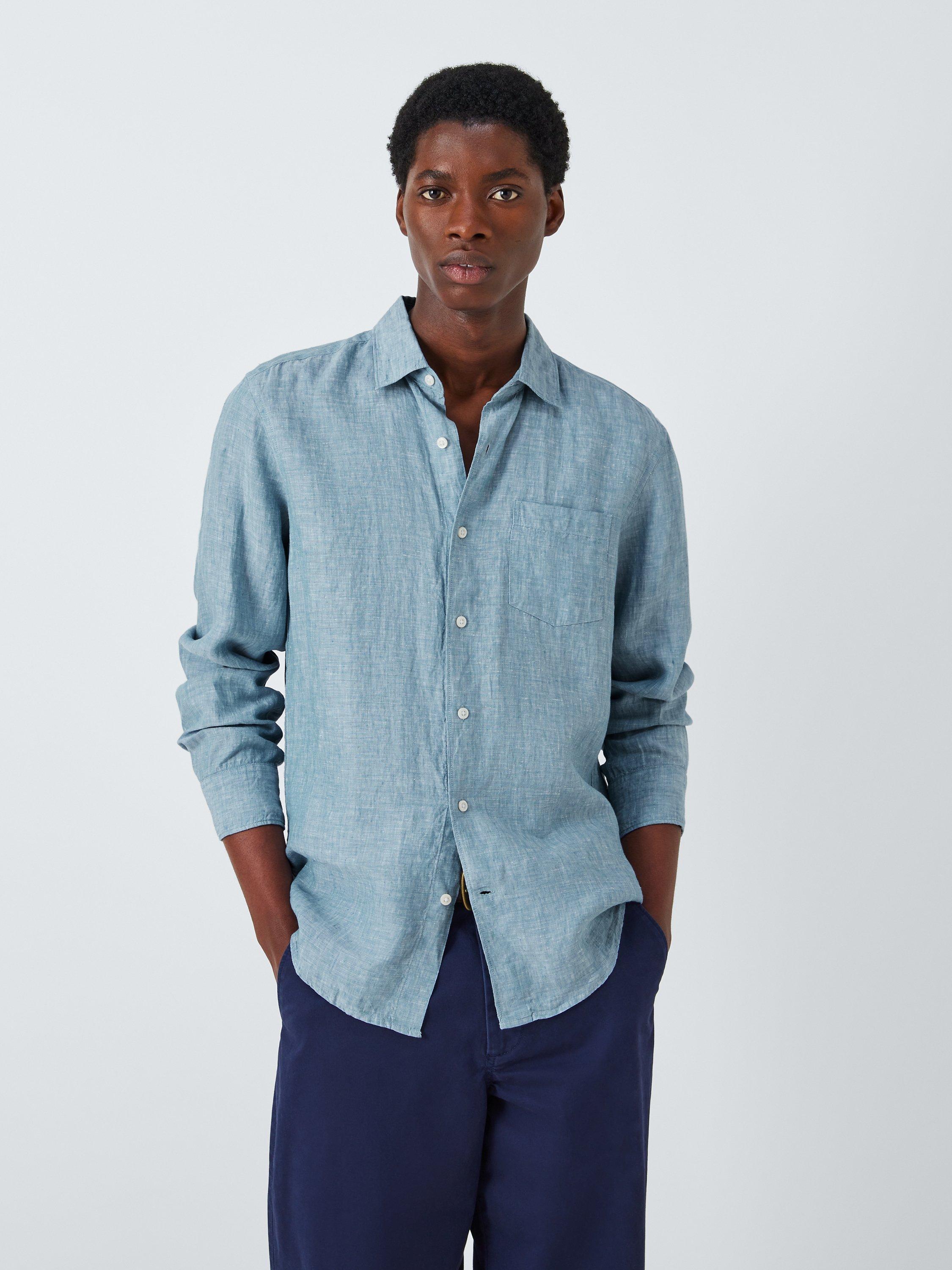 Product image 1 of 6, which shows John Lewis Regular Fit Linen Shirt, Blue, S