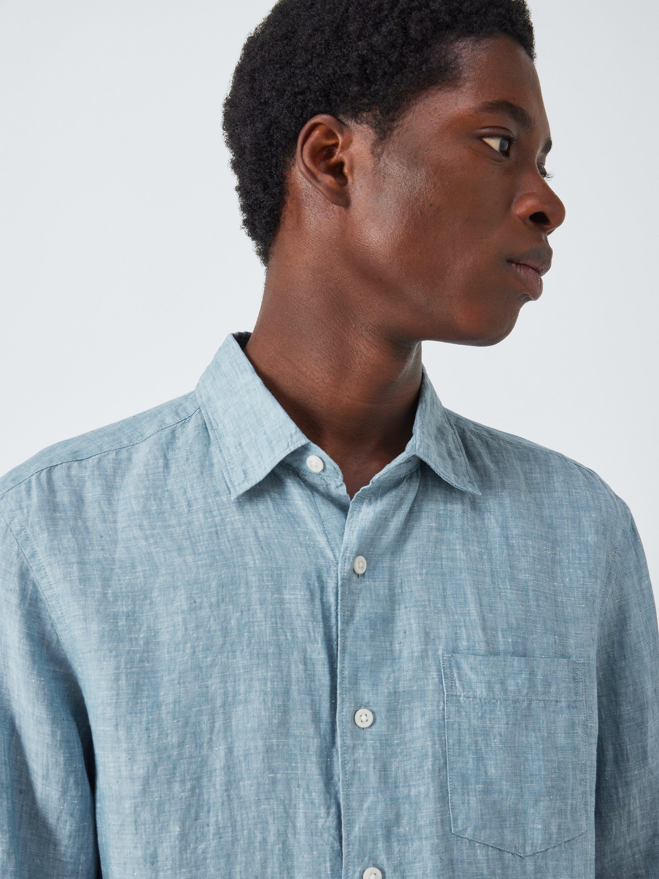 John Lewis Linen Regular Fit Shirt, Blue, S