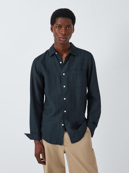 John Lewis Regular Fit Linen Shirt, Navy