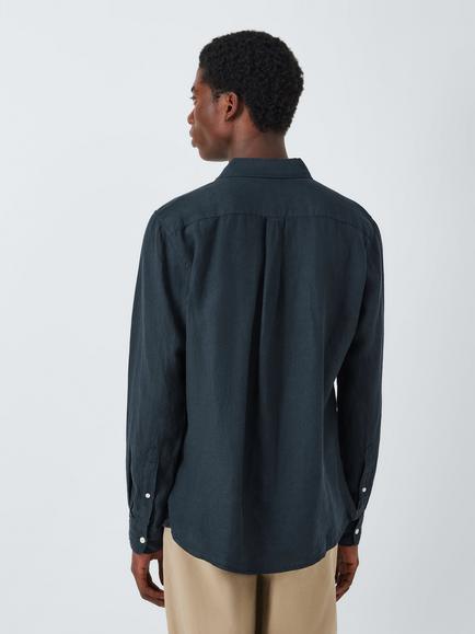 John Lewis Regular Fit Linen Shirt - view 2, Navy