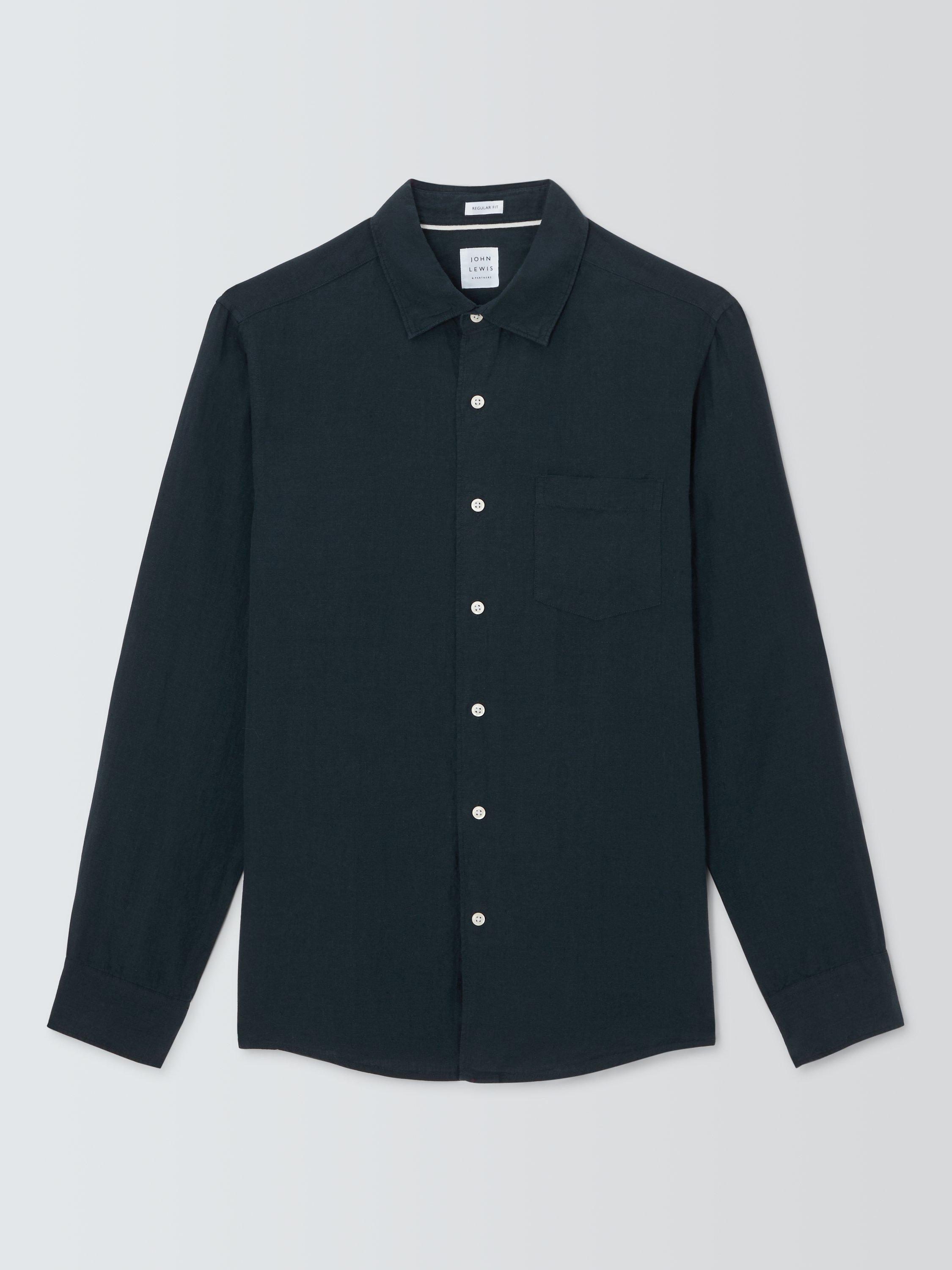 John Lewis Linen Regular Fit Shirt, Navy, S