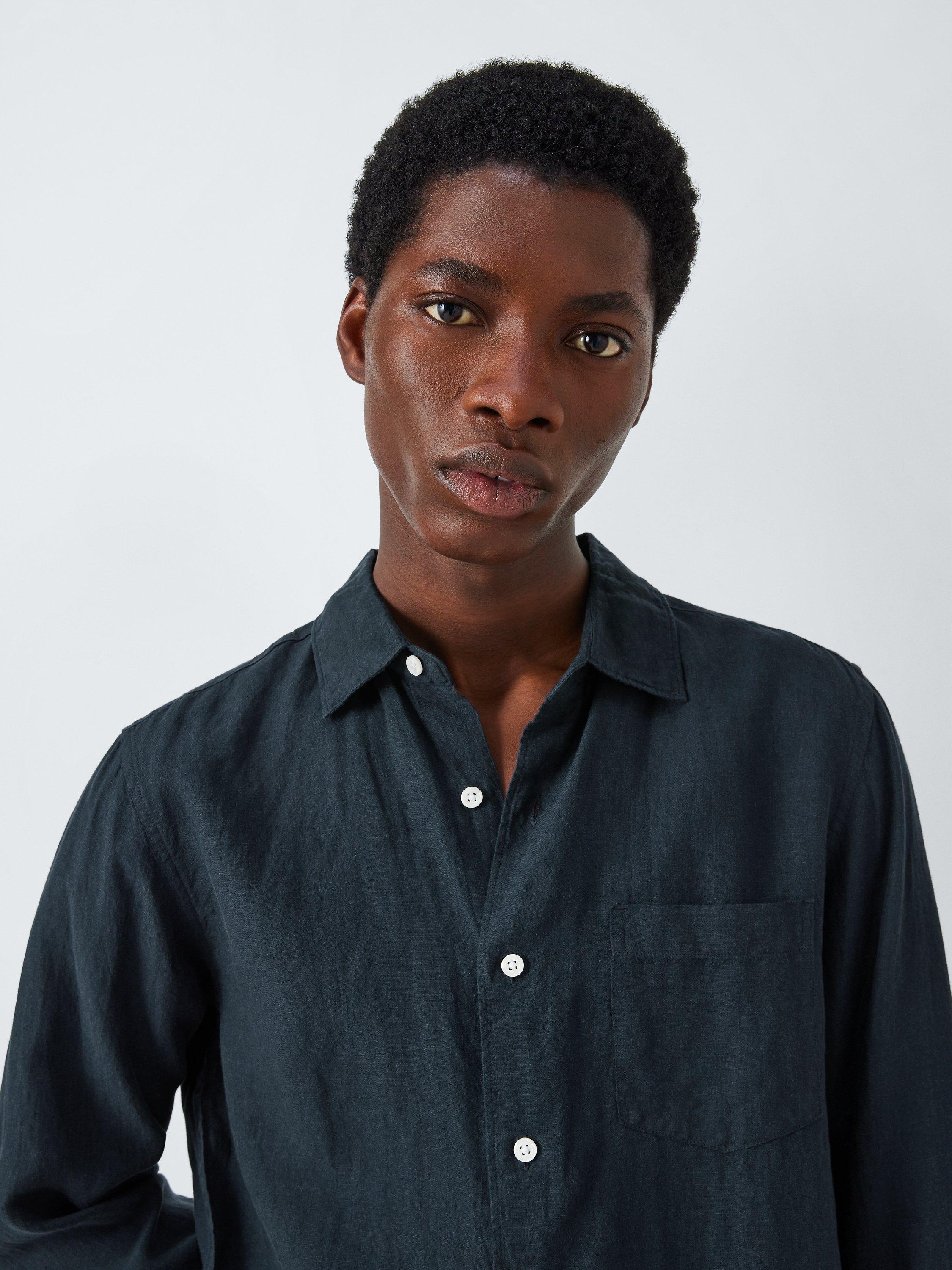 Product image 5 of 6, which shows John Lewis Regular Fit Linen Shirt, Navy Old, S