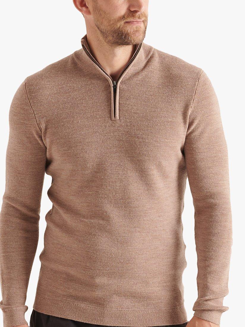 Superdry Studios Merino Wool Blend Henley Jumper, Camel Marl, XS