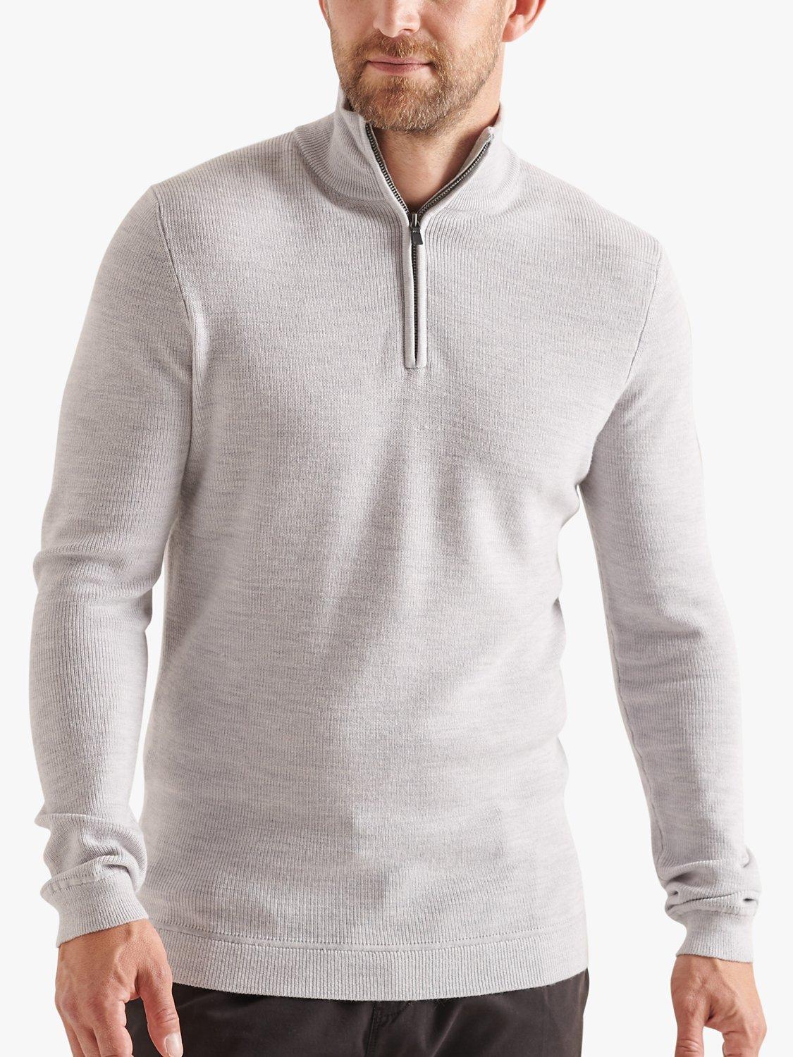 Superdry Studios Merino Wool Blend Henley Jumper, Cloud Grey Marl