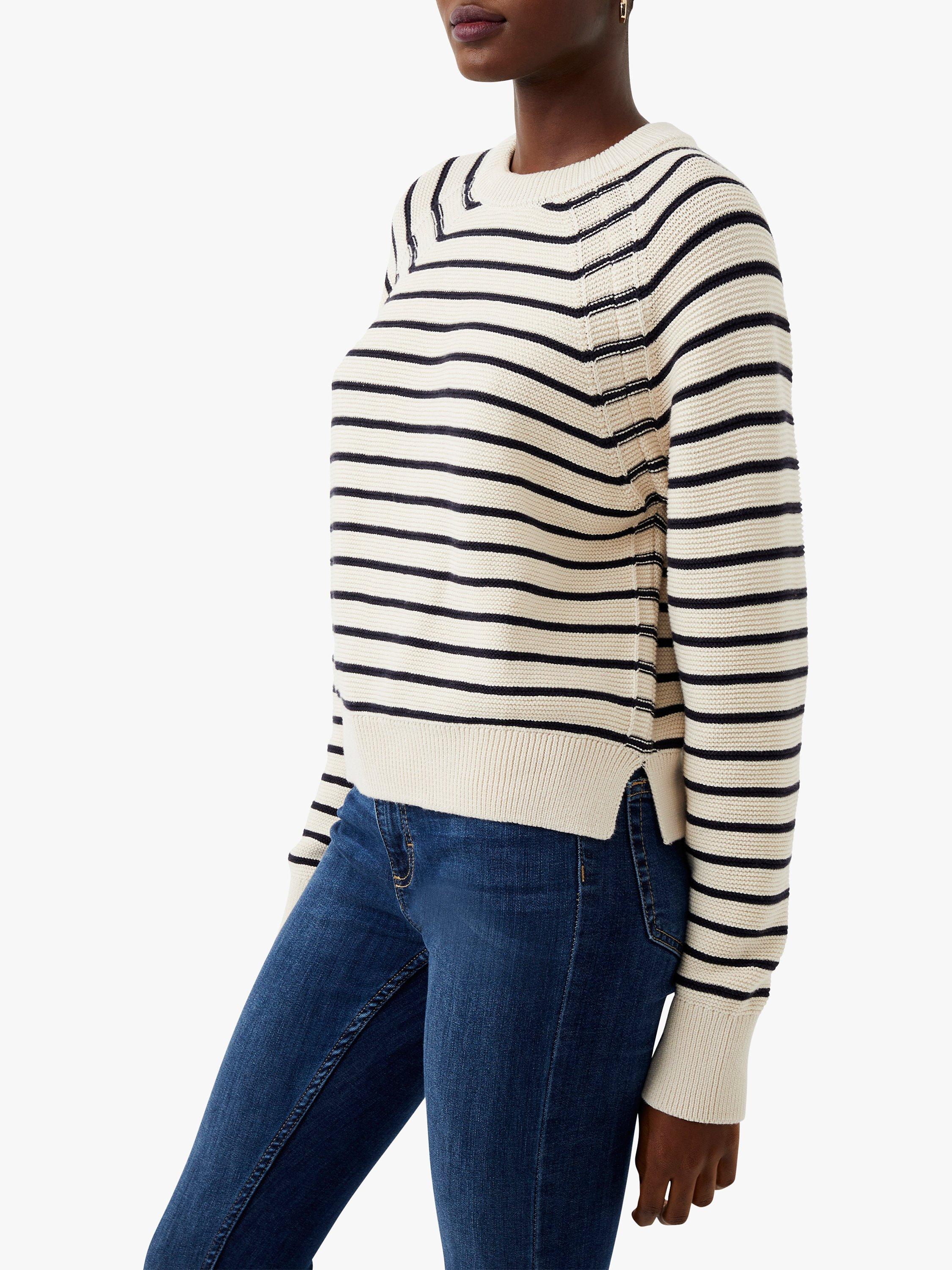 French Connection Mozart Stripe Jumper, Cream/Utility Blue, L