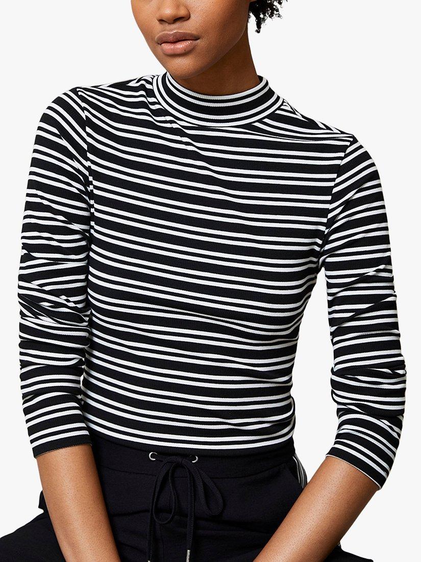 Mint Velvet Stripe High Neck Top, Black