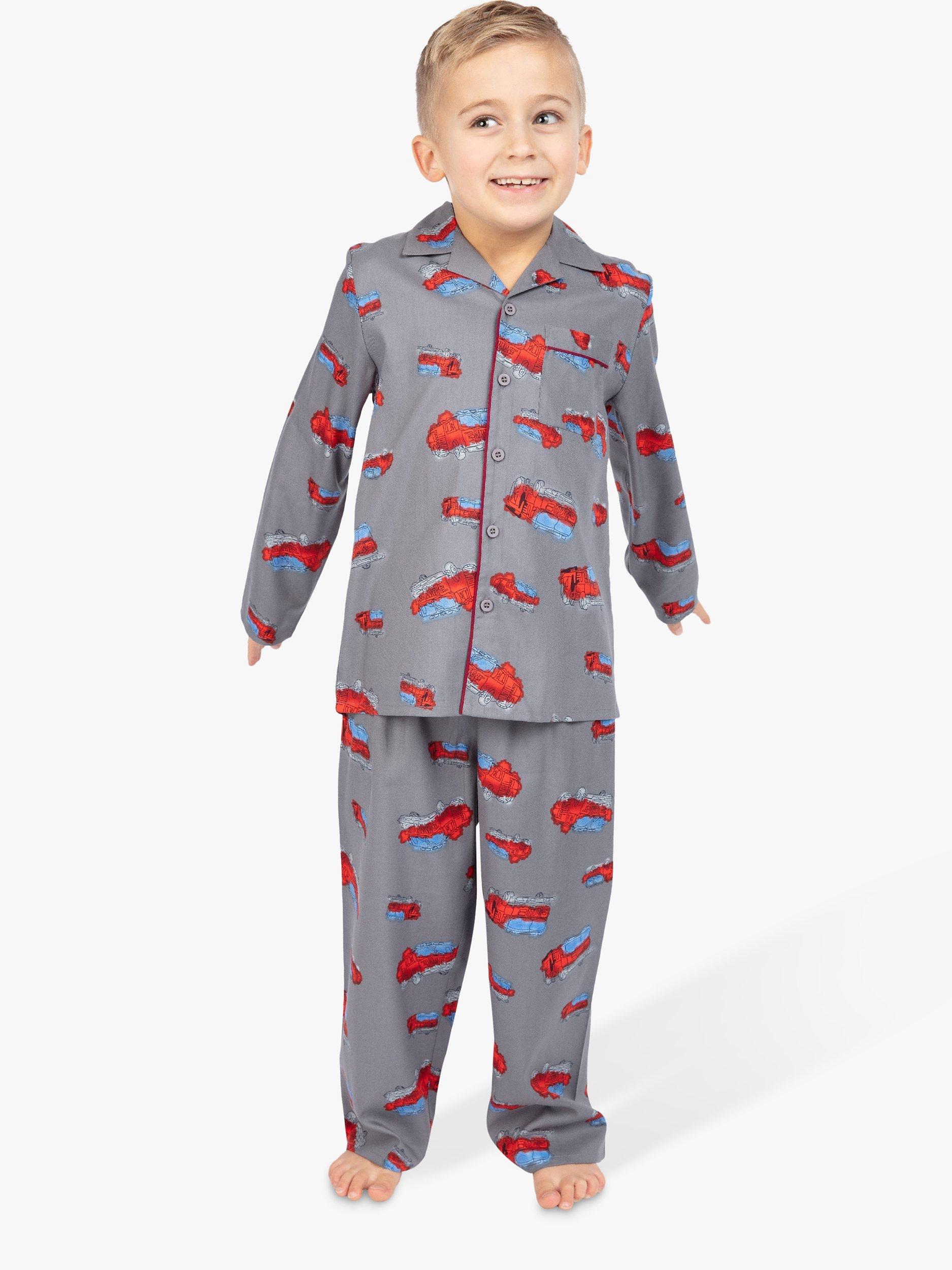 Product image 1 of 3, which shows Cyberjammies Kids' Fire Engine Print Pyjama Set, Grey/Multi, 2-3 years