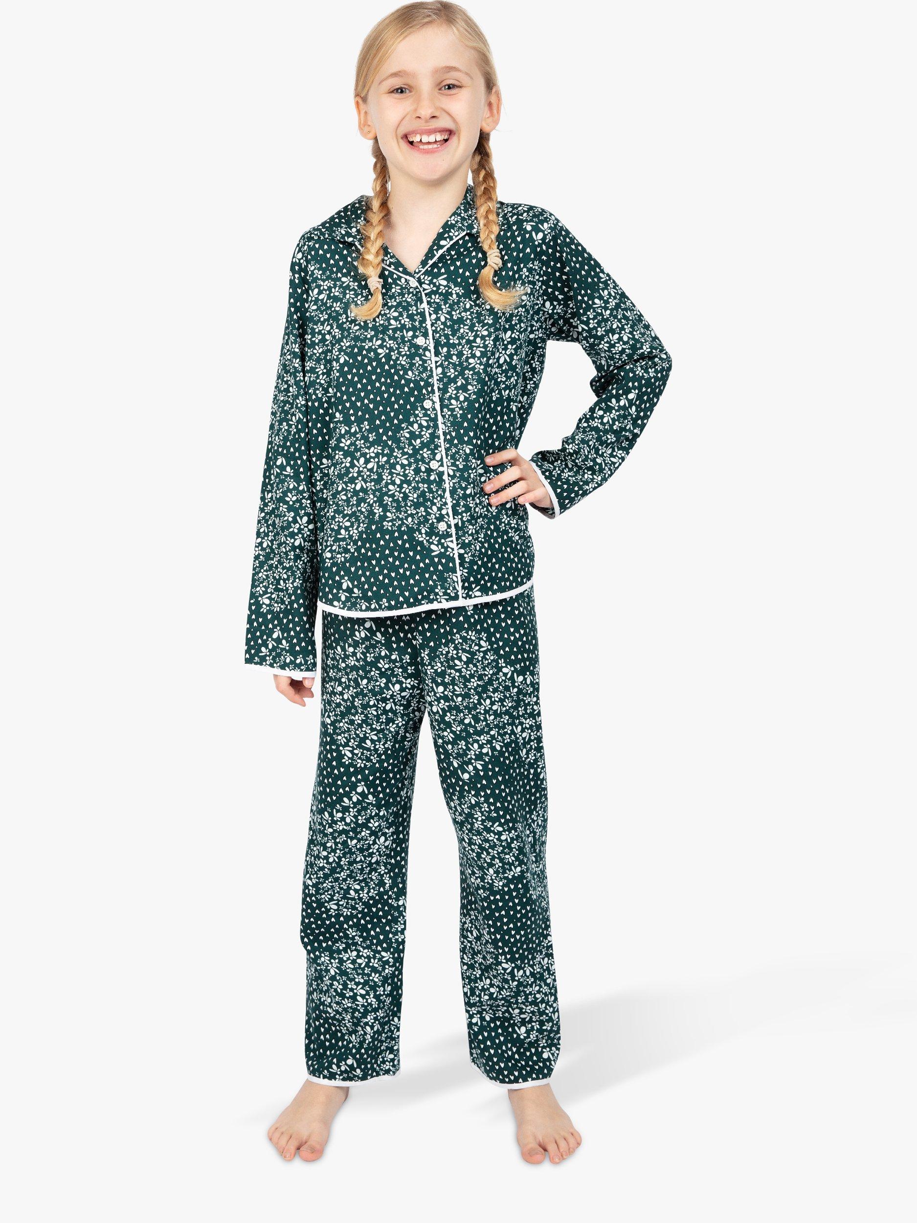Product image 1 of 3, which shows Cyberjammies Kids' Penny Ditsy Heart Print Pyjama Set, Emerald/Multi, 2-3 years