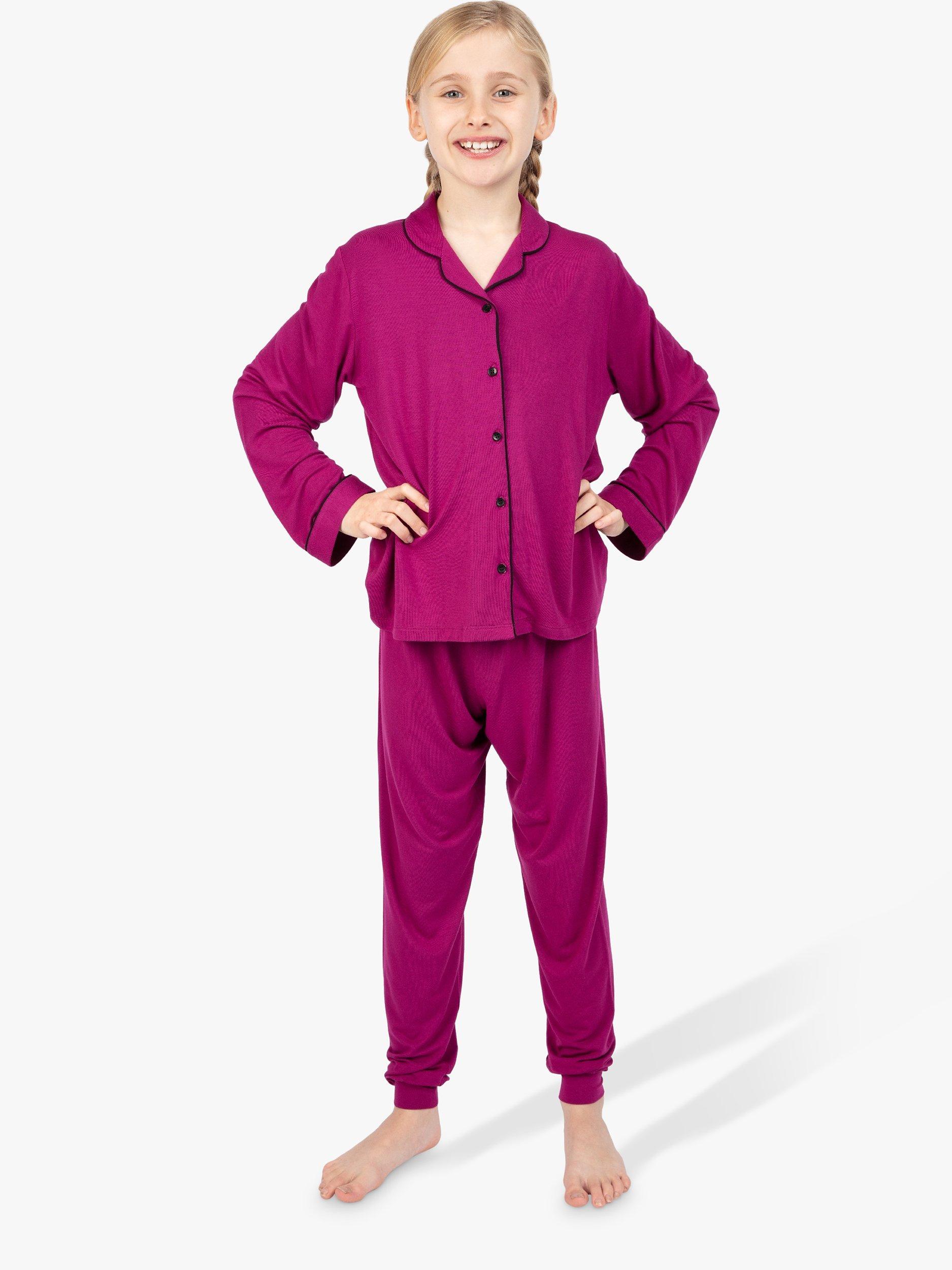 Product image 1 of 3, which shows Cyberjammies Kids' Natasha Plain Pyjama Set, Cerise, 2-3 years