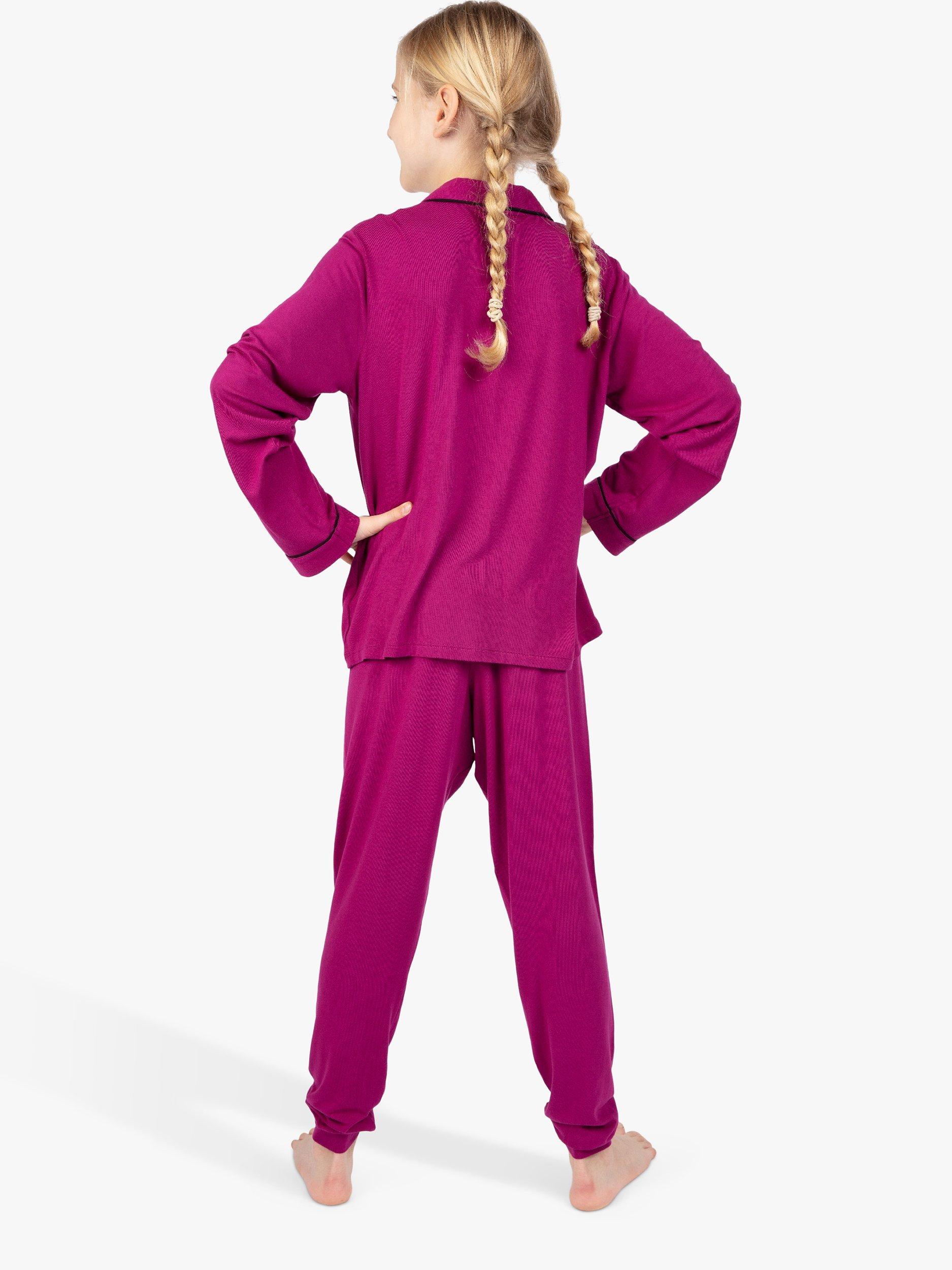 Product image 2 of 3, which shows Cyberjammies Kids' Natasha Plain Pyjama Set, Cerise, 2-3 years