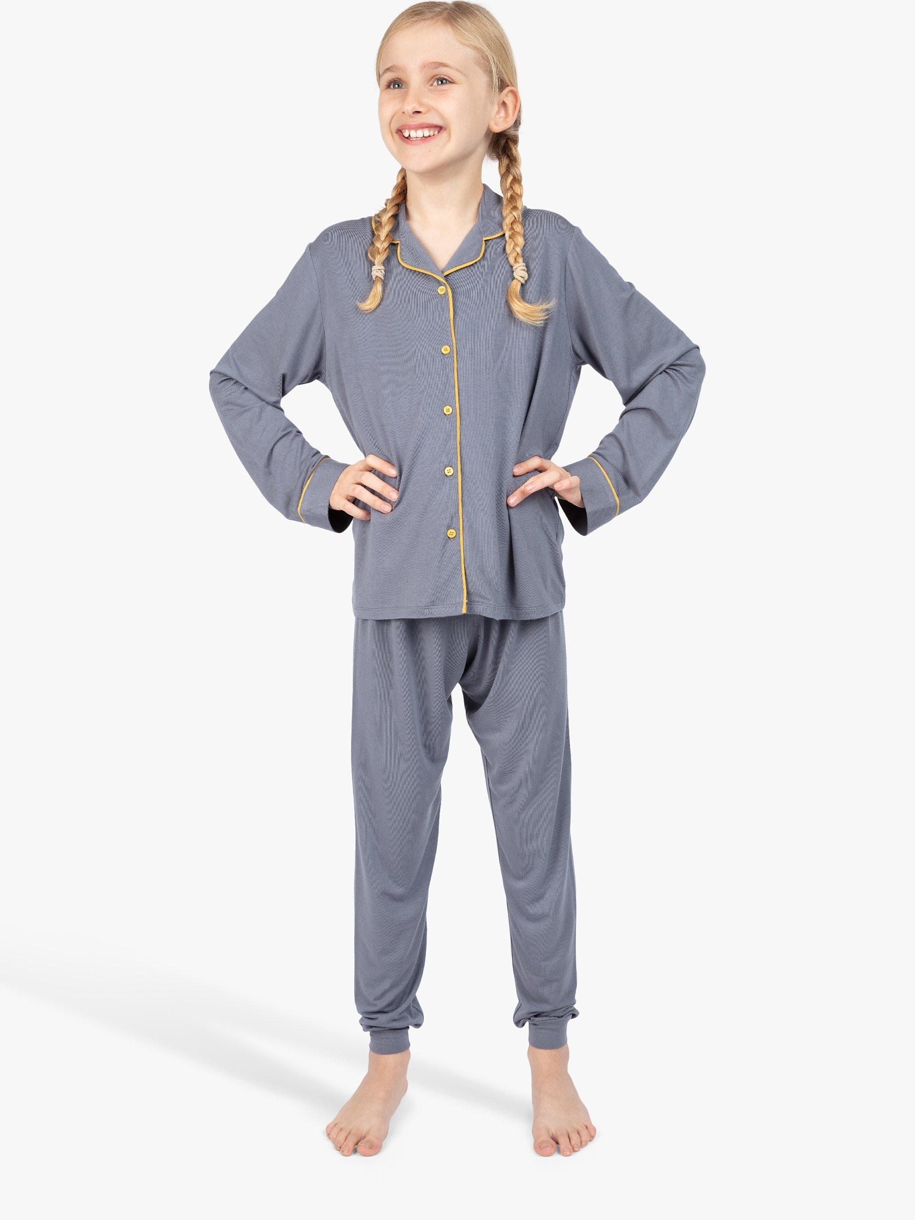 Product image 1 of 3, which shows Cyberjammies Kids' Rachel Plain Pyjama Set, Grey, 4-5 years