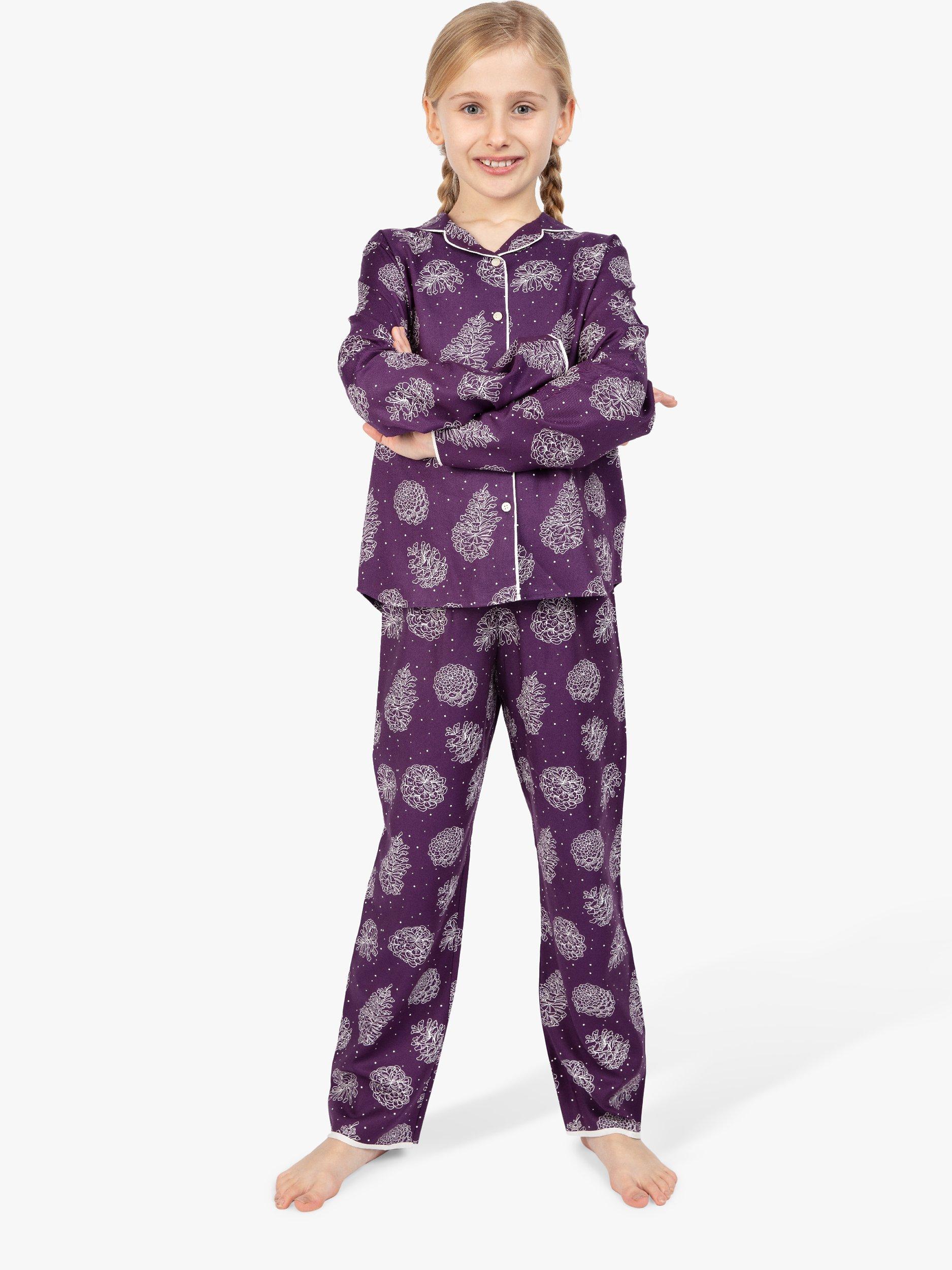 Product image 1 of 3, which shows Cyberjammies Kids' Margo Pine Cone Pyjamas, Purple, 4-5 years
