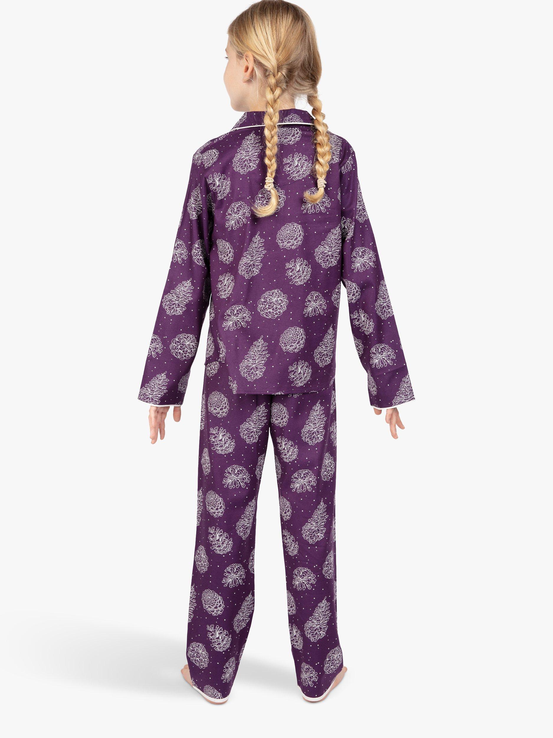 Product image 2 of 3, which shows Cyberjammies Kids' Margo Pine Cone Pyjamas, Purple, 4-5 years