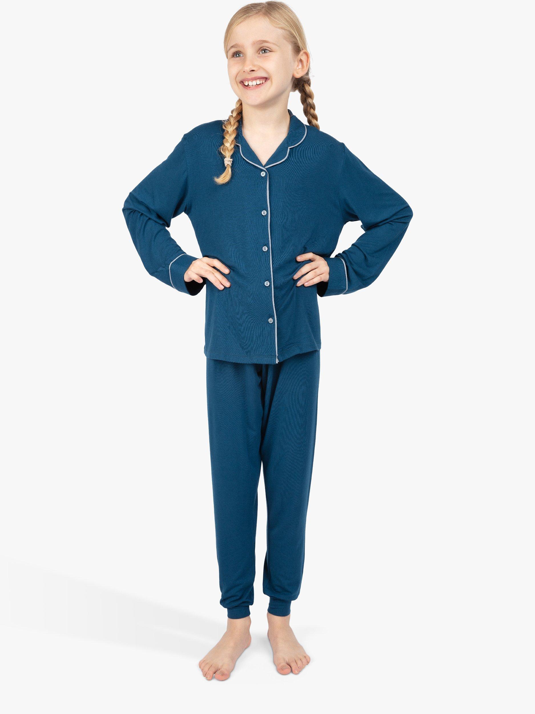 Product image 1 of 3, which shows Cyberjammies Kids' Maria Plain Pyjama Set, Teal, 2-3 years