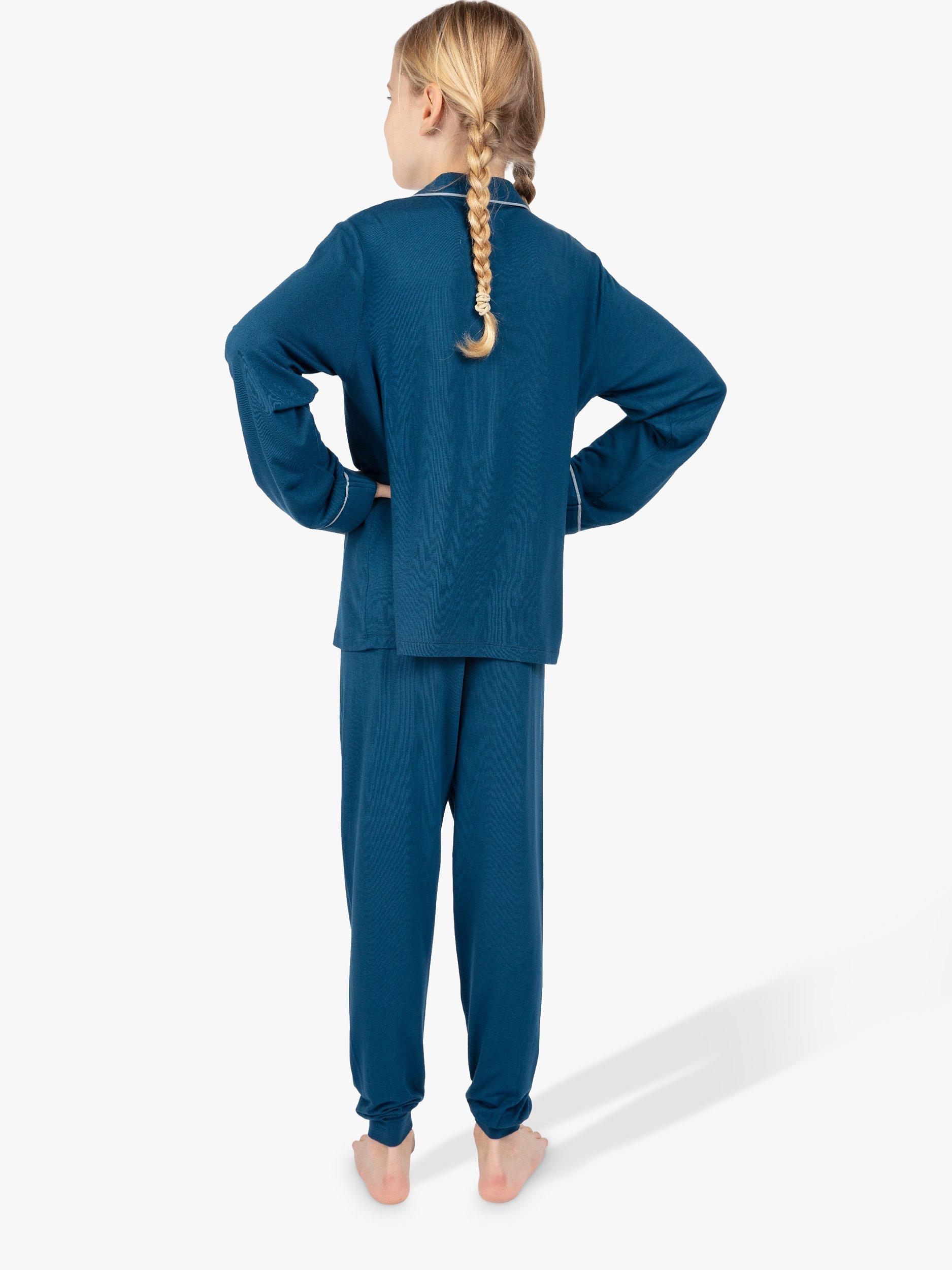 Product image 2 of 3, which shows Cyberjammies Kids' Maria Plain Pyjama Set, Teal, 2-3 years