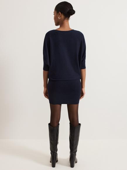Phase Eight Becca Batwing Knitted Dress - view 2, Navy
