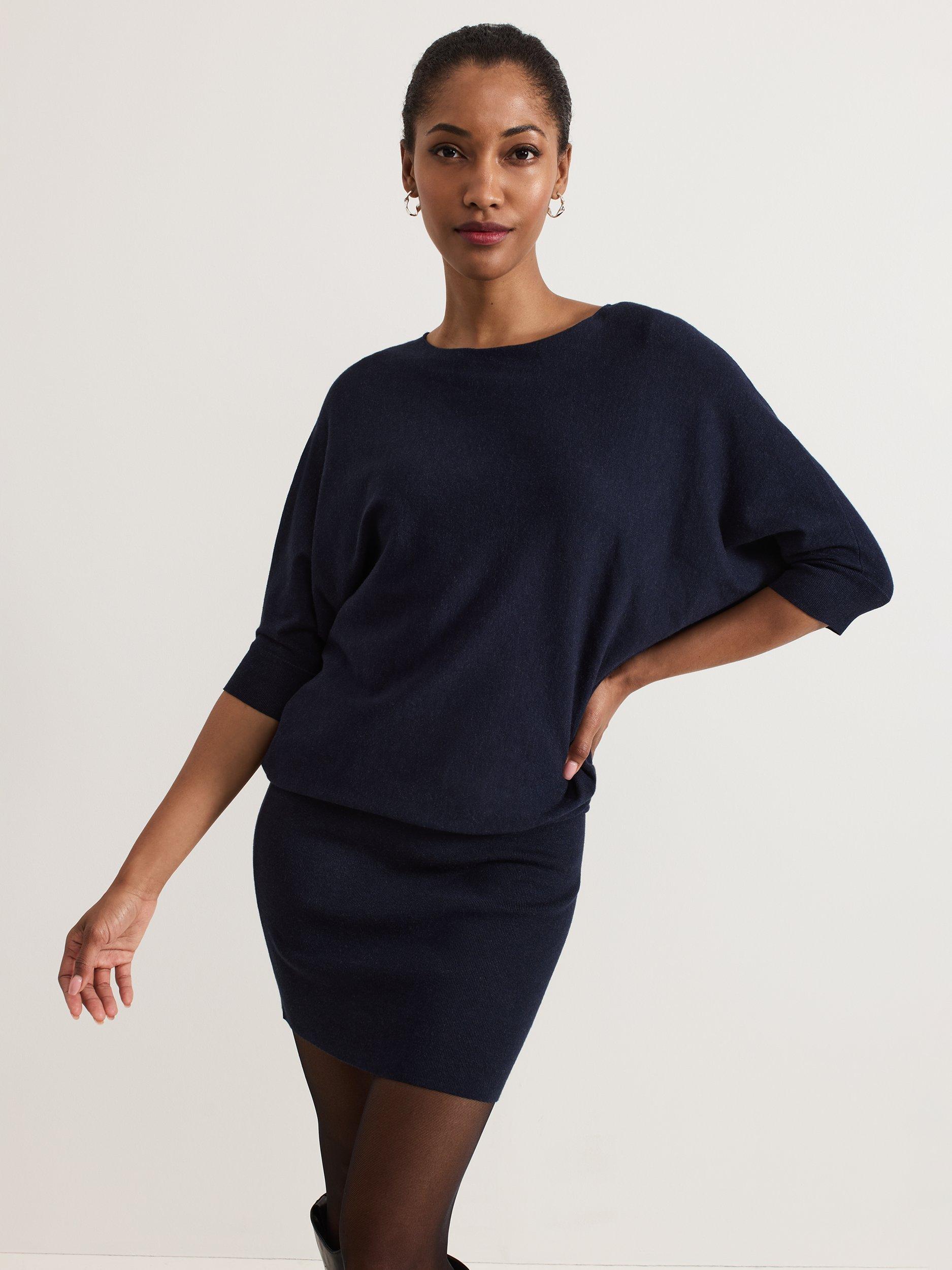 Phase Eight Becca Batwing Knitted Dress, Navy