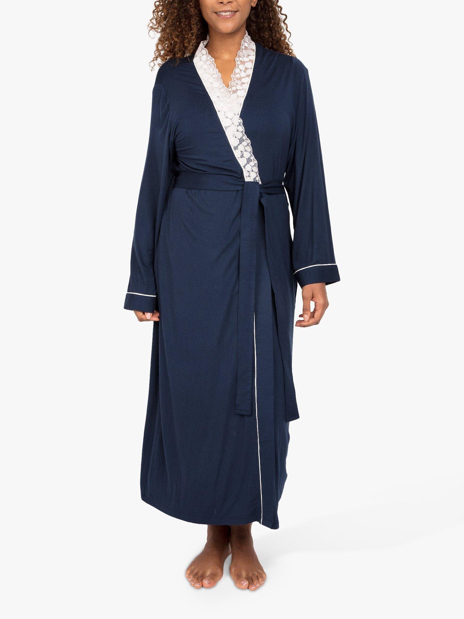 Product image 1 of 3, which shows Nora Rose by Cyberjammies Lace Trim Dressing Gown, Navy, 8