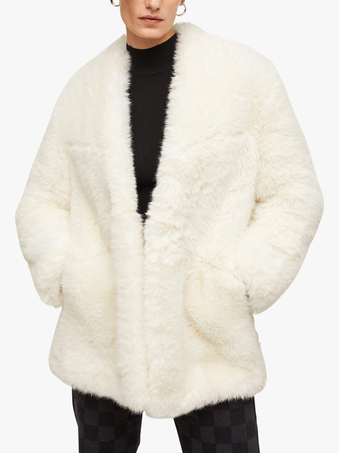 Mango Brilli Faux Fur Coat, Natural