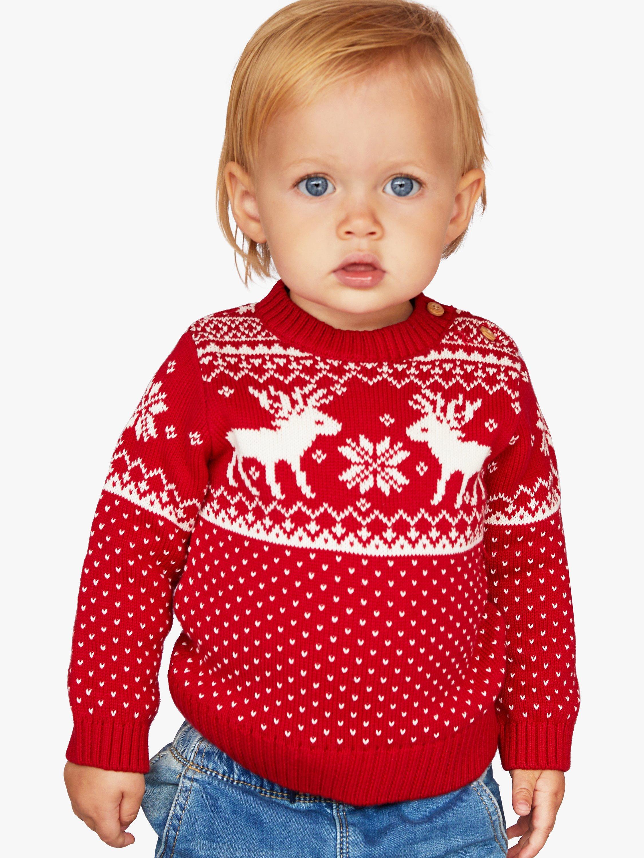 The Little Tailor Baby Kids Christmas Fairisle Jumper Red