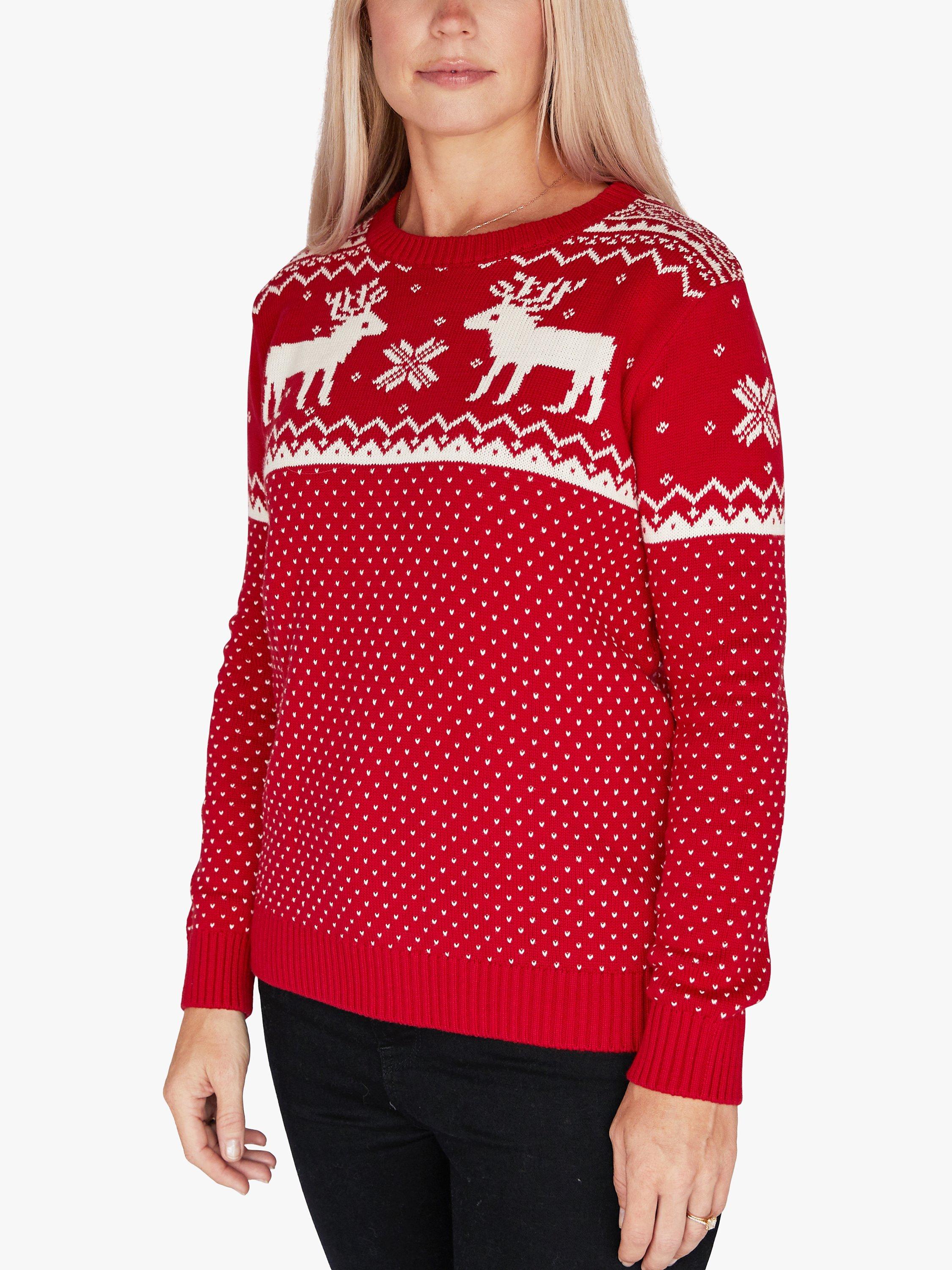 The Little Tailor Ladies Fairisle Christmas Jumper, Red, XS