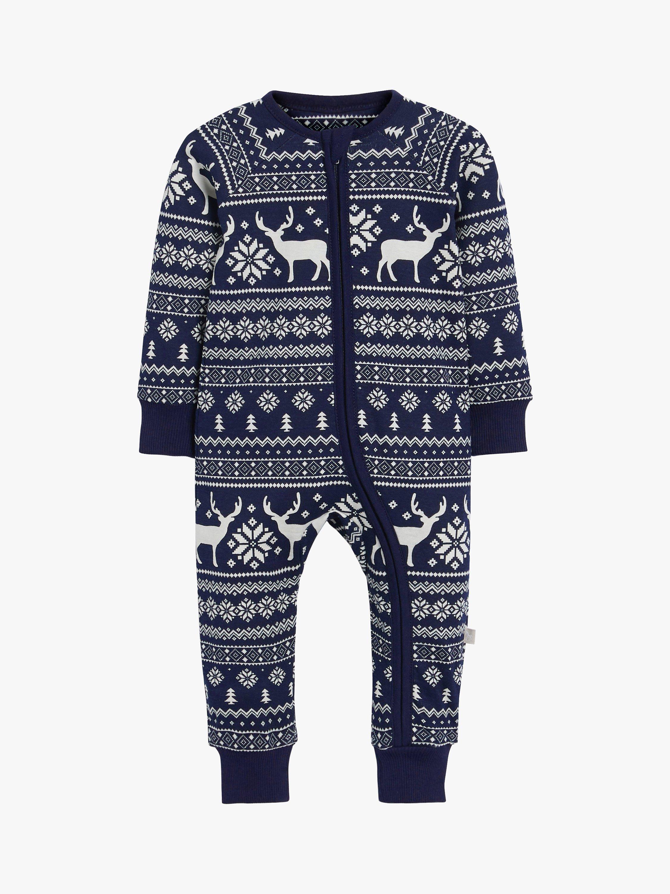 The Little Tailor Baby Christmas Fairisle Sleepsuit, Navy, 0-3 months