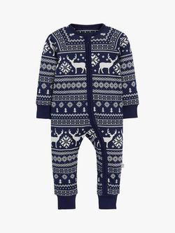 The Little Tailor Baby & Kids Christmas Fair Isle Sleepsuit - view 2, Navy