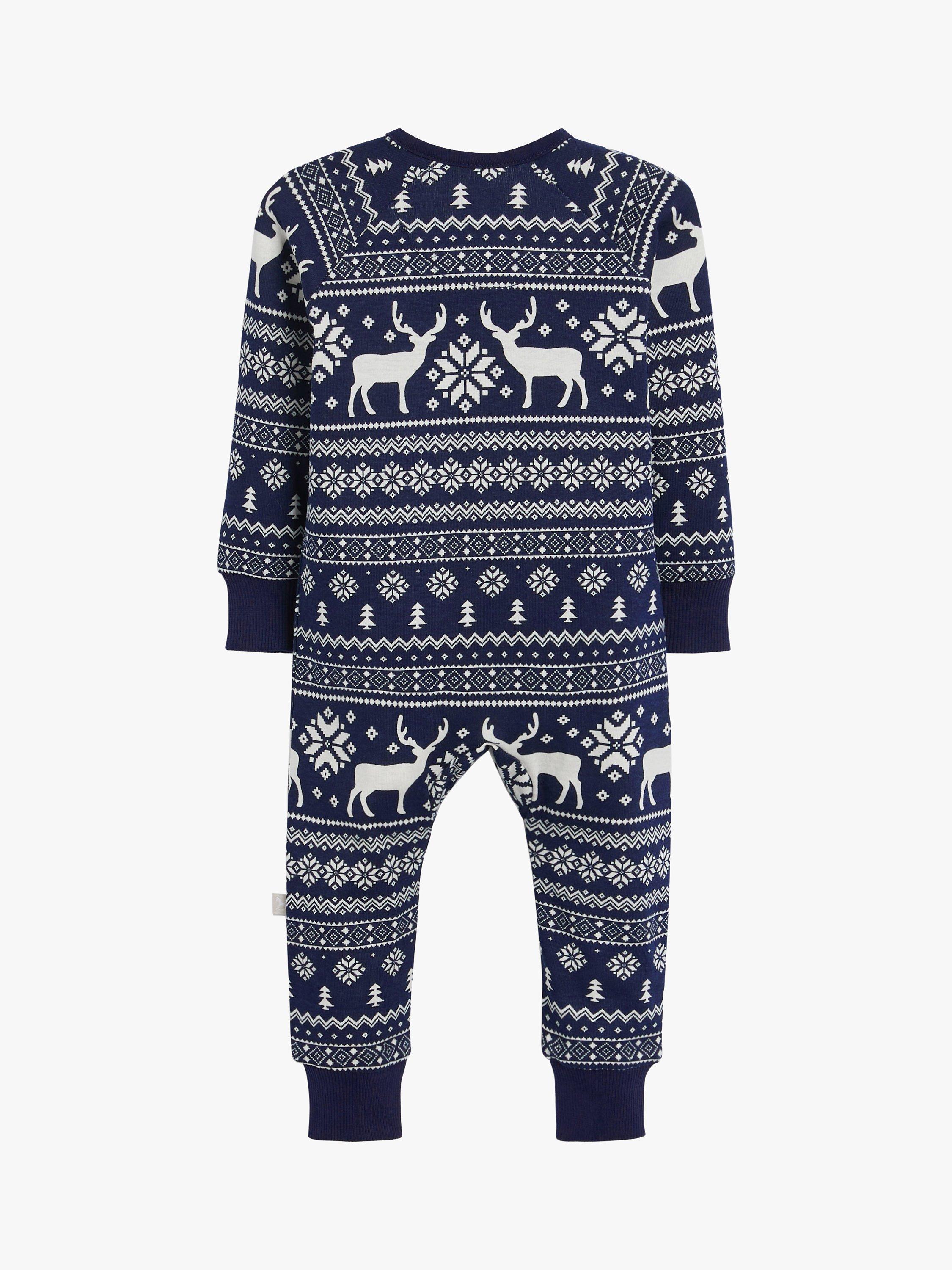 Product image 3 of 8, which shows The Little Tailor Baby Christmas Fairisle Sleepsuit, Navy, 0-3 months