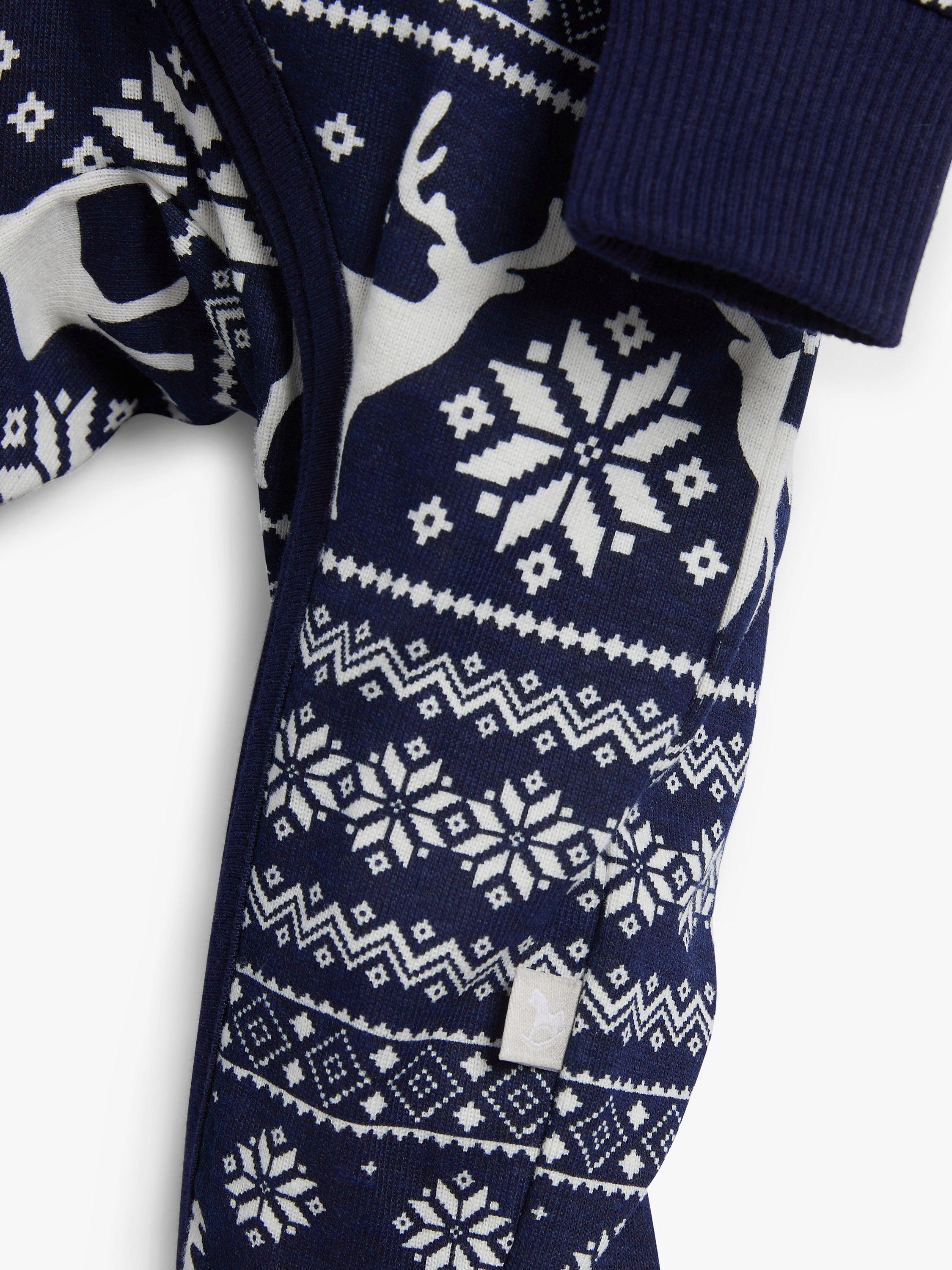 Product image 4 of 8, which shows The Little Tailor Baby Christmas Fairisle Sleepsuit, Navy, 0-3 months