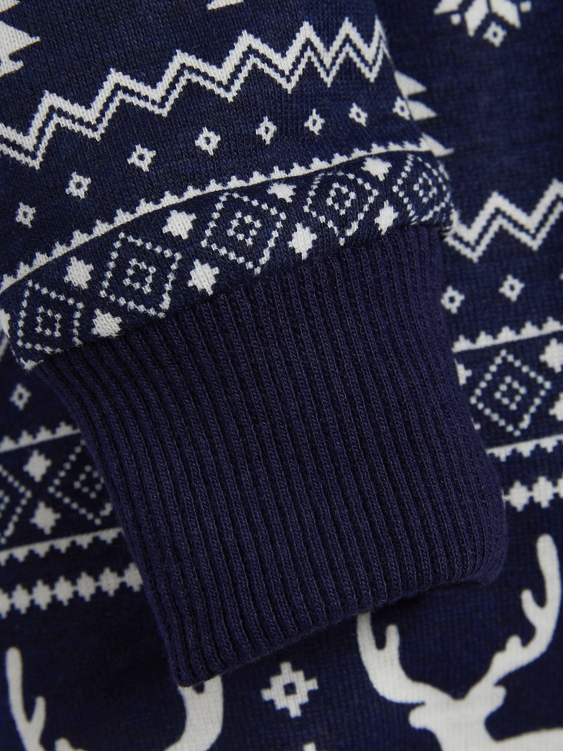 Product image 5 of 8, which shows The Little Tailor Baby Christmas Fairisle Sleepsuit, Navy, 0-3 months