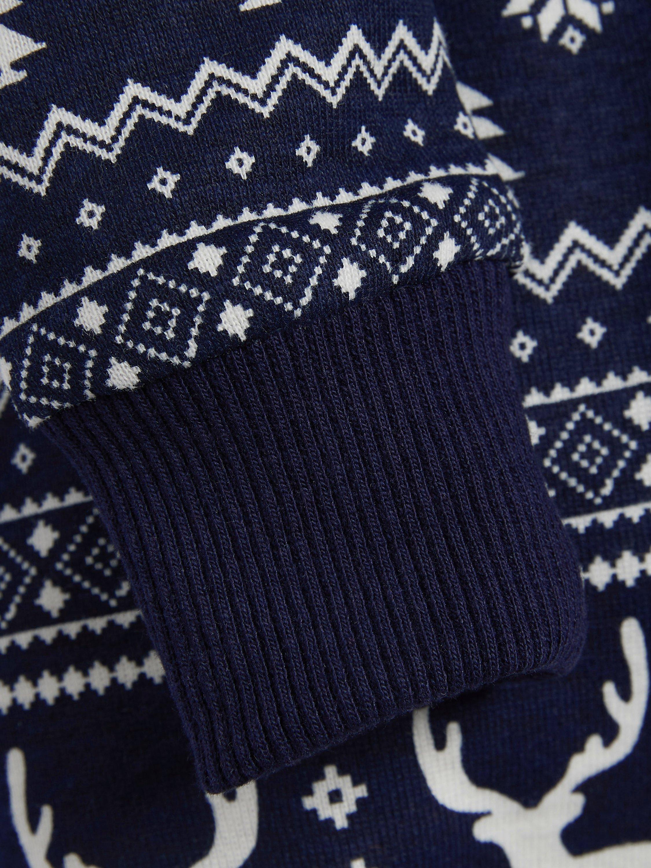 The Little Tailor Baby Christmas Fairisle Sleepsuit, Navy, 0-3 months