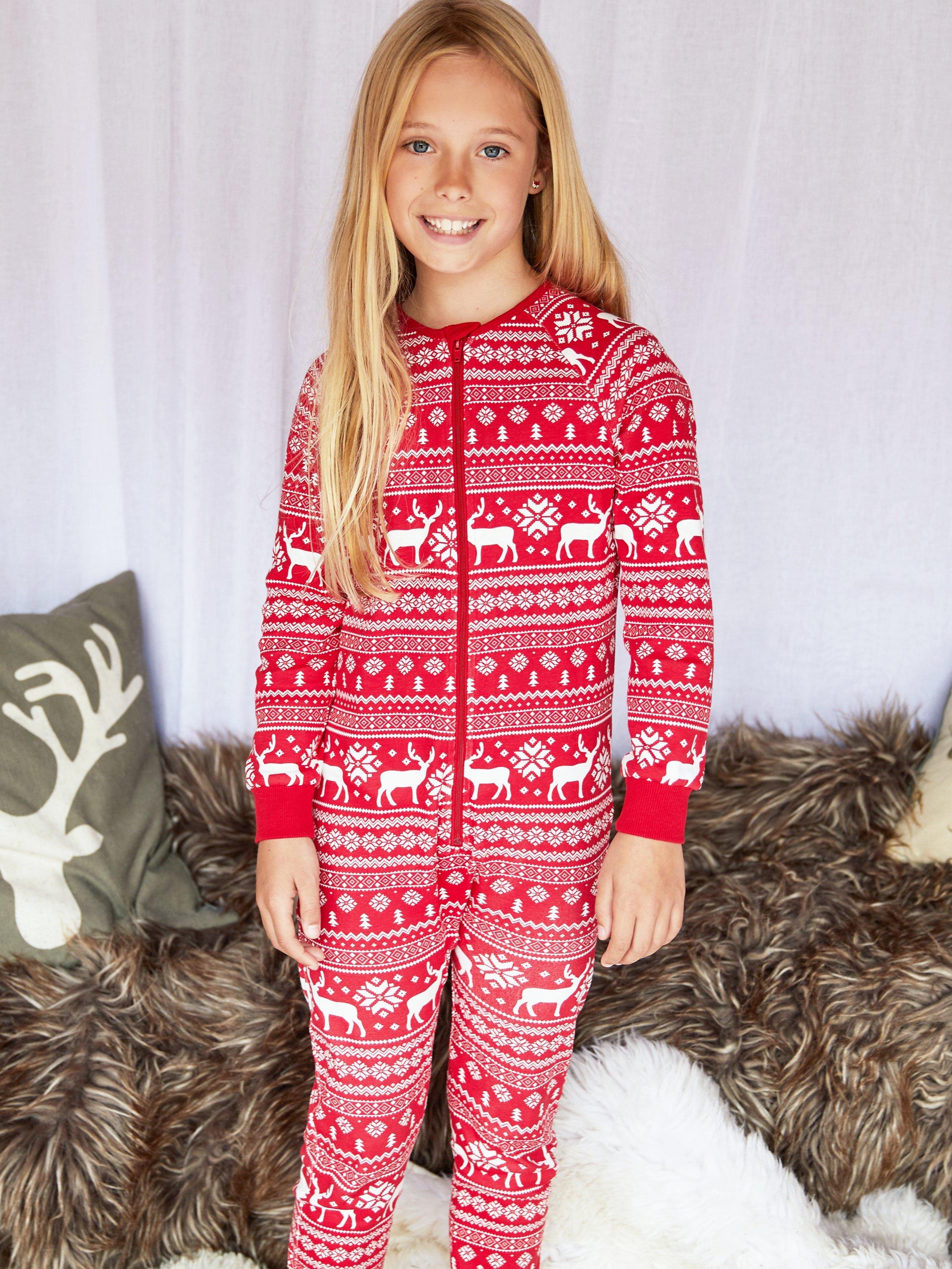 Product image 8 of 11, which shows The Little Tailor Kids' Christmas Fairisle Onesie, Red, 2-3 years