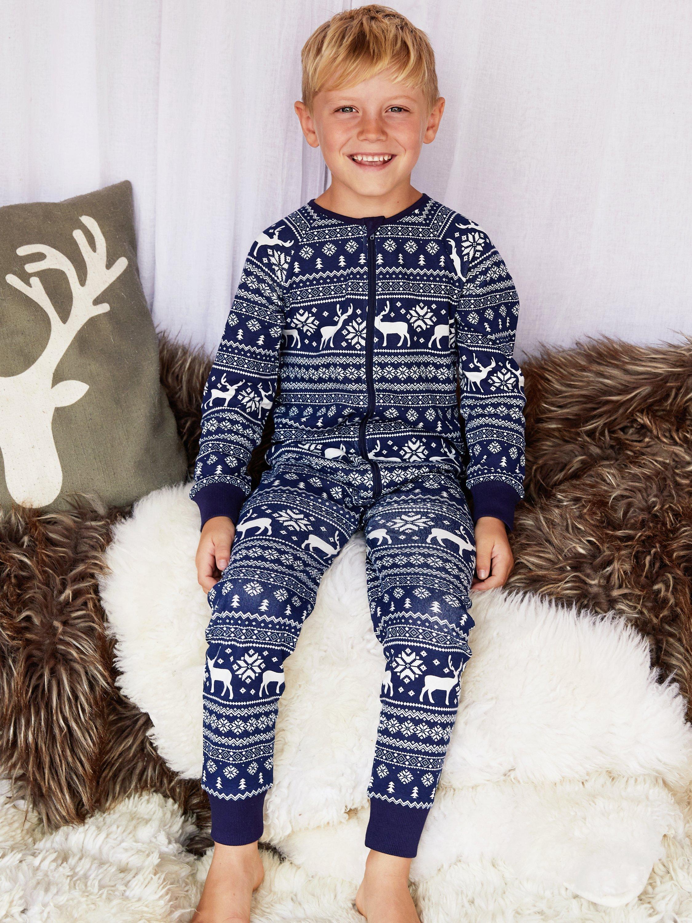 The Little Tailor Kids Christmas Fairisle Onesie Navy