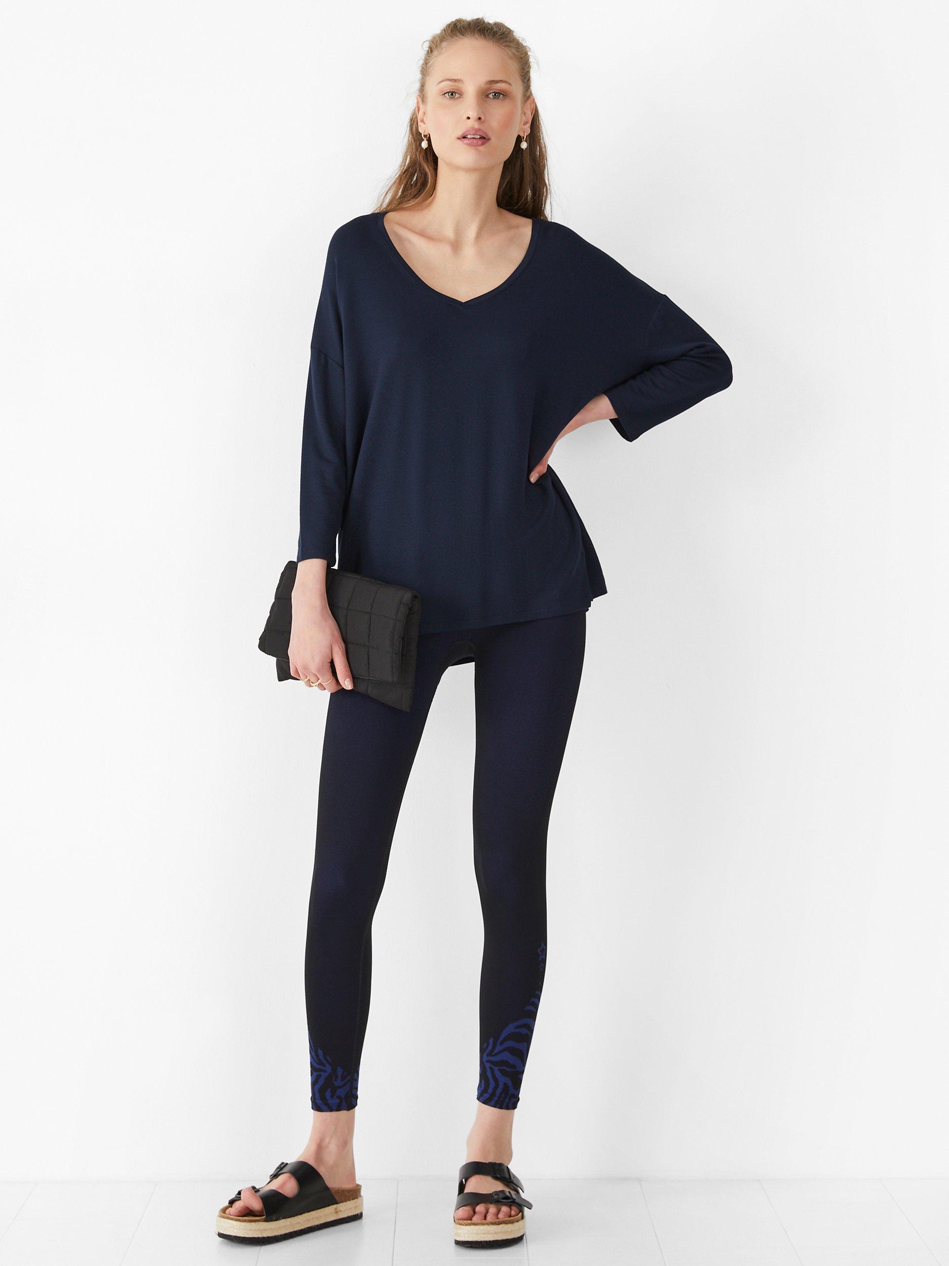HUSH V-Neck Wide Jersey Top, Midnight