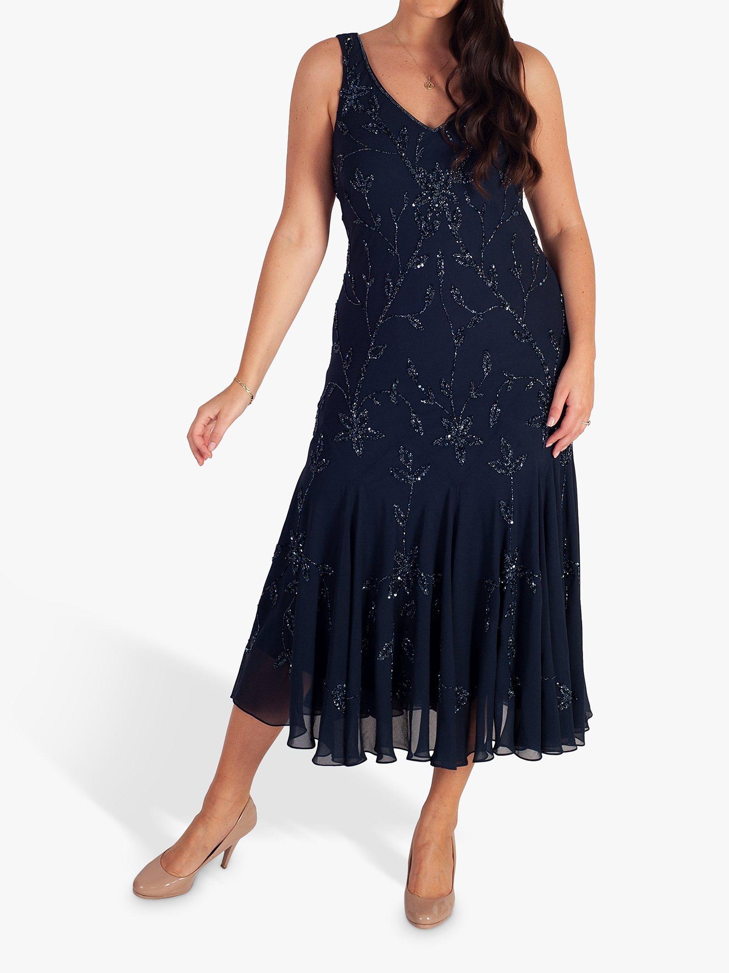 Product image 1 of 2, which shows chesca Allover Beaded Dress, Navy, 12