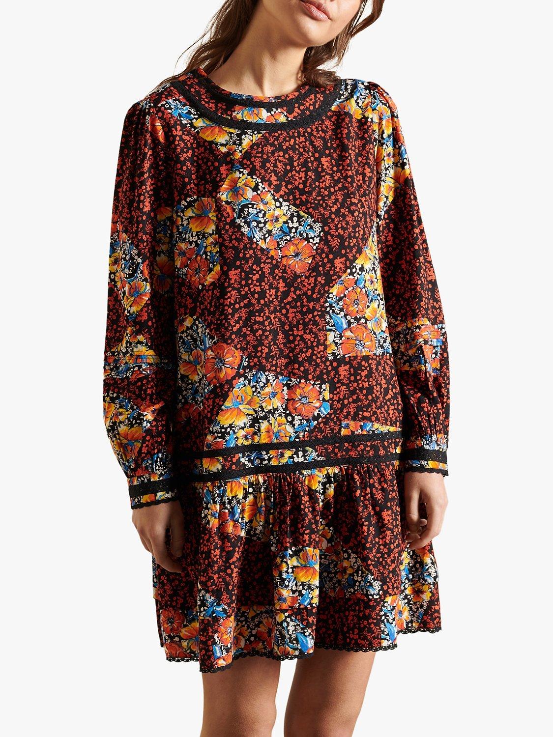 Product image 2 of 5, which shows Superdry Cotton Floral Mini Dress, Black/Multi, 16