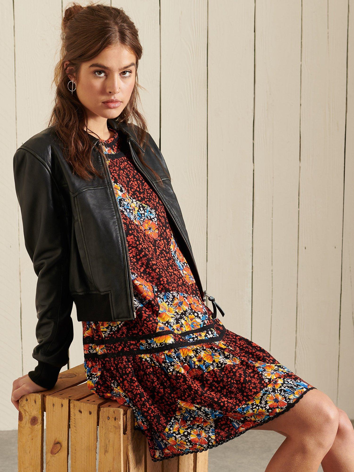 Product image 4 of 5, which shows Superdry Cotton Floral Mini Dress, Black/Multi, 16
