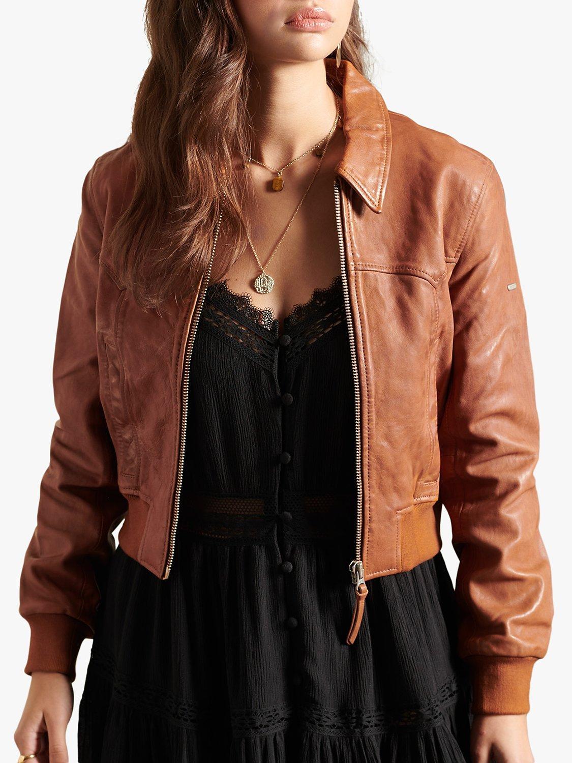 Superdry Indie Club Leather Jacket, Tan