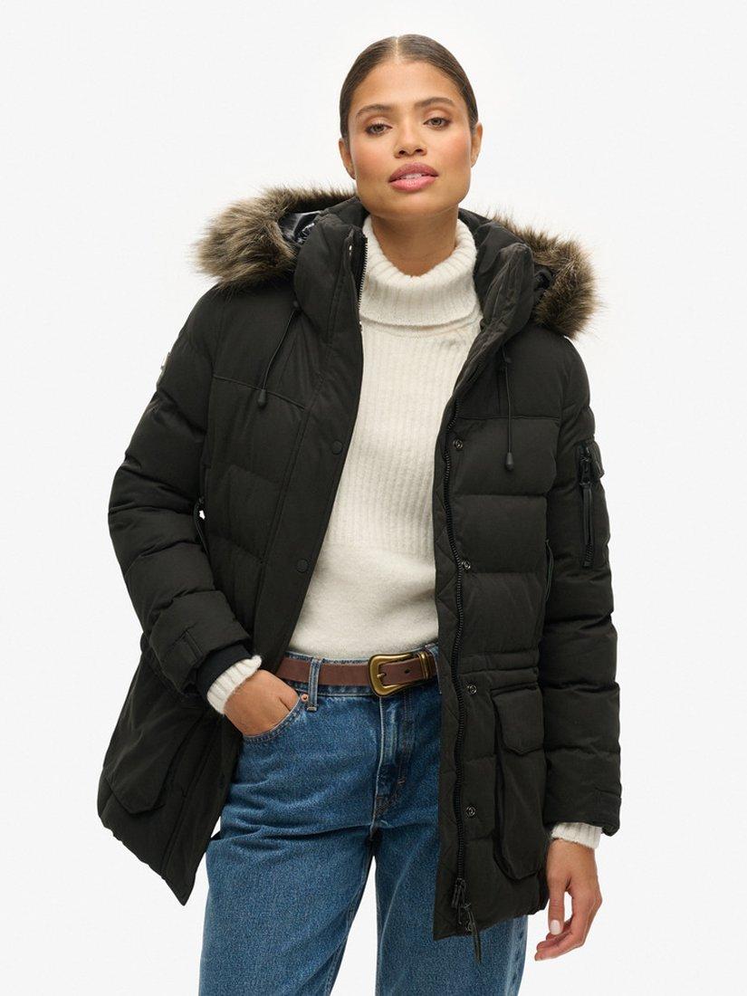Superdry Microfiber Expedition Parka Coat, Black