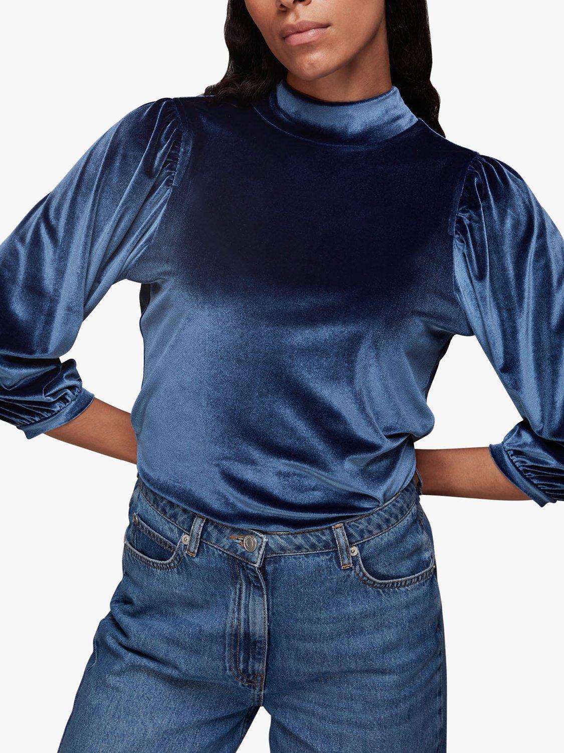 Whistles Velvet Full Sleeve Top, Navy